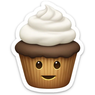 Cupcake with white frosting and brown dough sticker