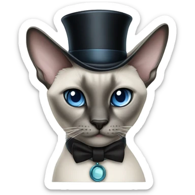 Blue point Siamese cat wearing a black top hat and monocle sticker