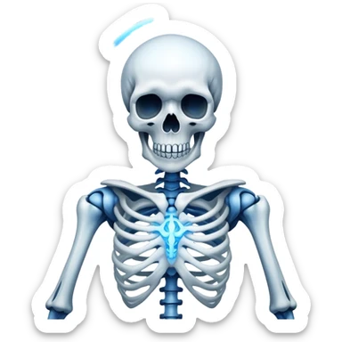 This emoji “💀” with the blue halo of this emoji “😇” above it  sticker
