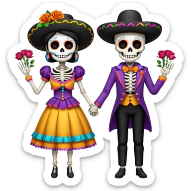 Pareja esqueletos  amantes vestidos de mariachi día de muertos  sticker