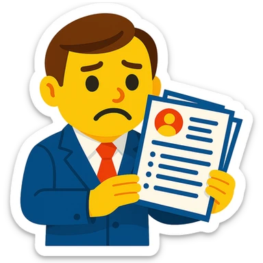 Create a vibrant toon style image of a recruiter holding a resume with a neutral or slightly disappointed expression, as if he saw a resume he didn't like. No background. sticker