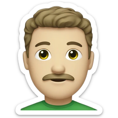 white man with moustache, short brown hair fringe, dark green eyesgreen  sticker