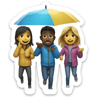 4 friends playing in the rain sticker
