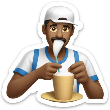 Guy eating sugar with a straw sticker