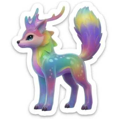 Colorful translucent luminescent glowing Trico-Sergal-Furret-Ferret-Wolverine-Vernid-furry-fursona-fusion-Fakemon-animal-hybrid-creature, full body sticker