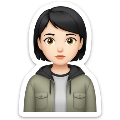 girl with short black hair, dressed in casual boyish outfit sticker