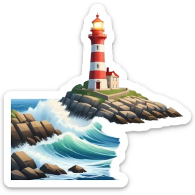Tokarevsky lighthouse, rocky coastline, sea waves crashing, tower with light beam, maritime navigation symbol
 sticker