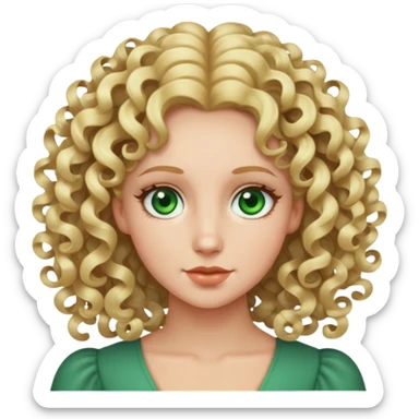 woman with blonde 3b springy ringlet curls and green eyes sticker