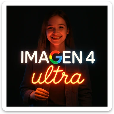 make a girl holding this sign, but sign in made of neon, also add ultra below the sign sticker