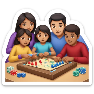 South Asian family with dark hair playing board games together at home sticker