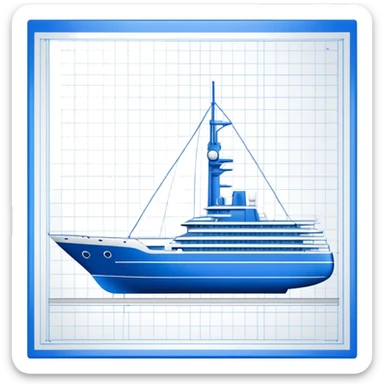 blue blueprint plan with white lines, side view sticker