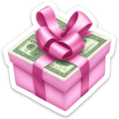 stack of money with shiny pink bow around it sticker