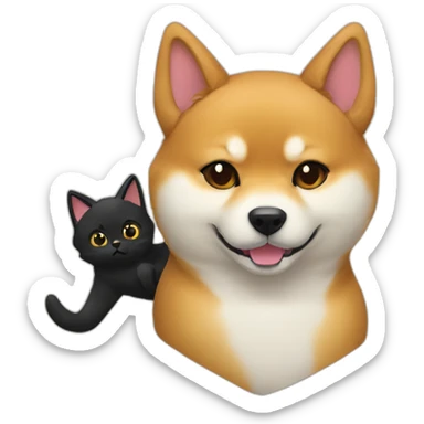 shibainu and black cat lovely sticker