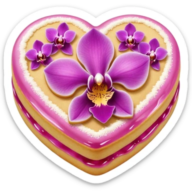 Realistic shortbread cookie in the shape of a heart with orchid color jelly middle filling and sprinkled powder sugar on top. sticker