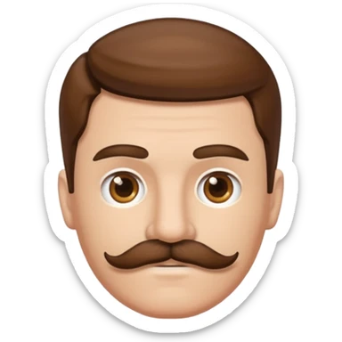 white man with parted brown hair and a thick mustache in the stock ios emoji style sticker
