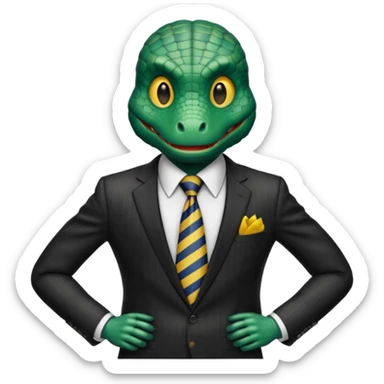 A reptilian humanoid dressing a suit, striped tie, human emoji style sticker