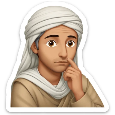 Middle Eastern sage with hand on chin asking himself questions in deep thought sticker
