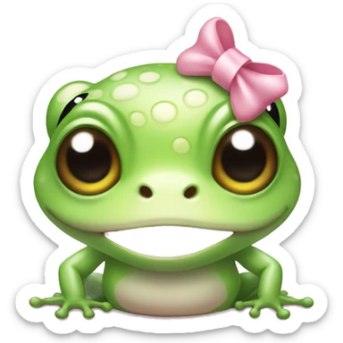 A cute frog with a light pink bow on the side of his head sticker