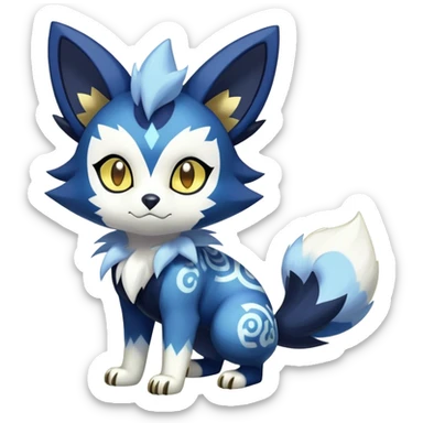 Shiny mExotic Colorfulj Excessive Mysterious Gothic Meowstic-Zorua-Poochyena-Pokémon-Fakémon-hybrid-creature (full body) with pattern-markings with golden eyes sticker