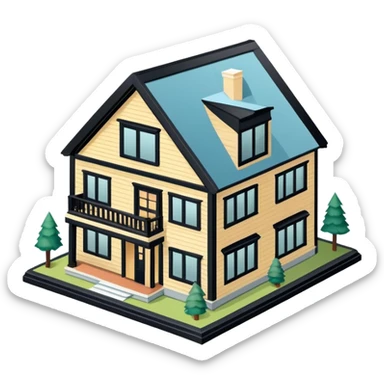 Catskills lodge, isometric dollhouse-style, realistic sticker