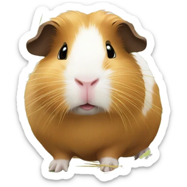 Guineapig eating  a strand of long grass hay  sticker
