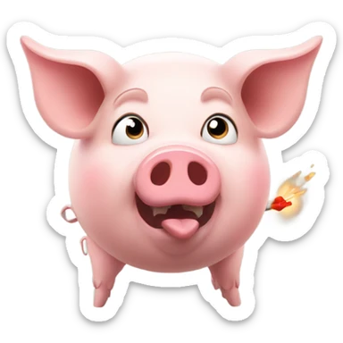 The pig is shooting and the trigger has a heart fire. sticker