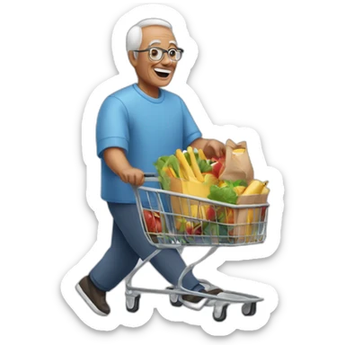 grandfather pushing shopping cart sticker