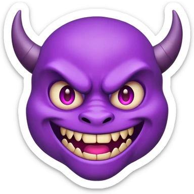 purple demon emoji face with small fangs and mischievous smile sticker