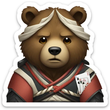 sad samurai bear with tears coz he lost in poker sticker