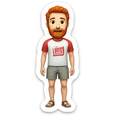 A man with a red beard, dark short hair, dressed in a beach T-shirt and shorts, invites you to pass sticker