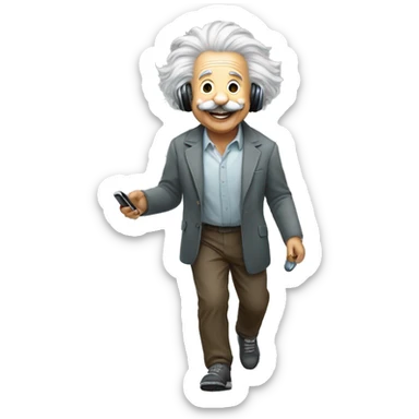 albert einstein happy listening music with just wireless headphones while walking sticker