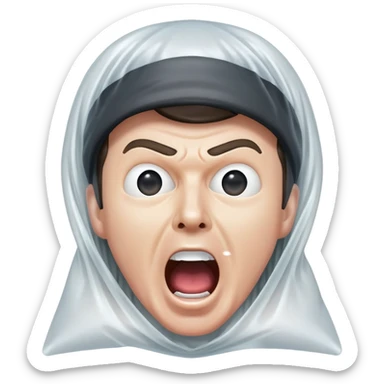 White Rick Astley that has a white head with no eyes covered in a plastic bag and he is screaming sticker