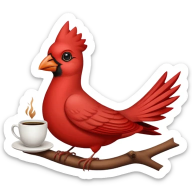 Happy cardinal bird with a dove and a cup of coffee sticker
