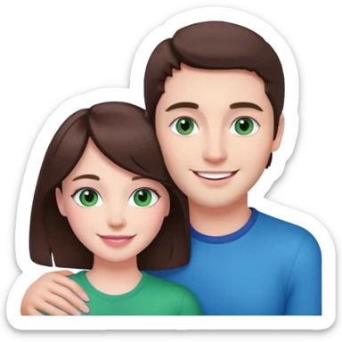 pink polaroid photo of a couple thats white with brunette hair blue and green eyes sticker