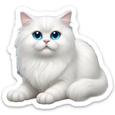 White Persian cat with blue eyes sitting on crescent moon  sticker