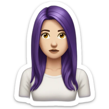 white girl long deep purple hair upset sticker