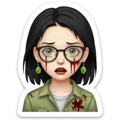 girl zombie with black hair earrings with glasses sticker