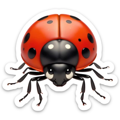 Cinematic Noble Ladybug Portrait Emoji, Poised and charming, with a tiny, rounded red shell adorned with crisp black spots, delicate antennae, and bright, observant eyes, Simplified yet sharply detailed features, highly detailed, glowing with a soft, scarlet radiance, high shine, intelligent and spirited, stylized with an air of natural whimsy, focused and alert, soft glowing outline, capturing the essence of a watchful ladybug that appears ready to scuttle out of the screen with effortless grace! sticker