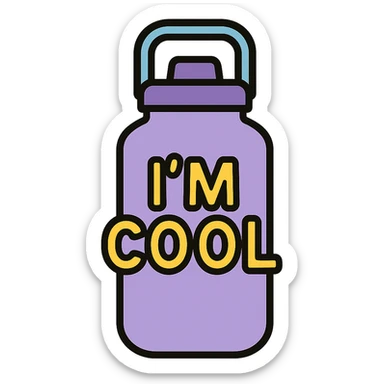 light purple STANLEY water bottle, I'M COOL in large letters, simple and eye-catching sticker