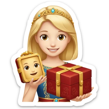 A smiling girl holding a beautiful box in her hand sticker