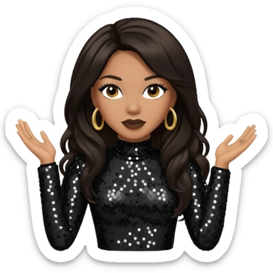 Monica Arnold, R&B Singer with long dark brown hair, black sequin outfit sticker