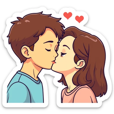 Brown haired couple where the boy gives the Girl a forehead Kiss  sticker