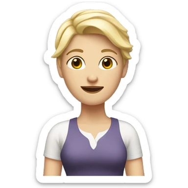 white woman with short blonde hair is raising hand sticker