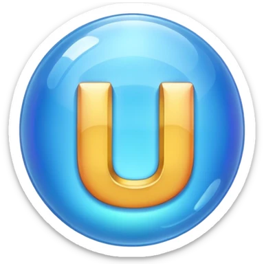 Letter U inside blue bubble sticker