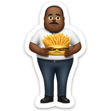 big stomach man while holding mcdonald french fries sticker
