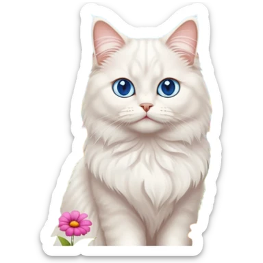 White persian male cat turkish angore with skky blue eyes standing in feed of flowers sticker