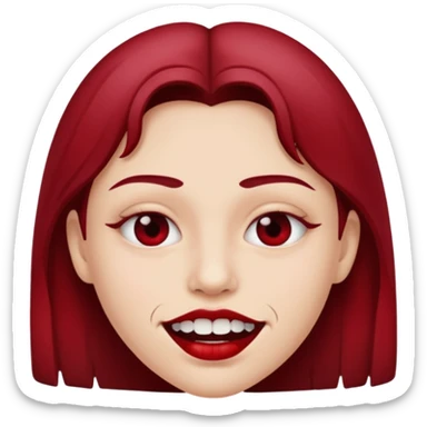 Close-up mouth with parted lips, teeth stained dark red, erotic menace sticker