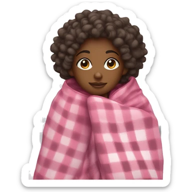 black girl with curly hair wrapped up in a pink plaid blanket  sticker