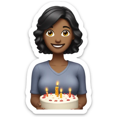 White woman with straight black hair celebrating her birthday  sticker