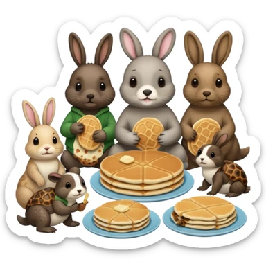 Seal, dog, bunny, turtle eating pancakes in 1 image sticker